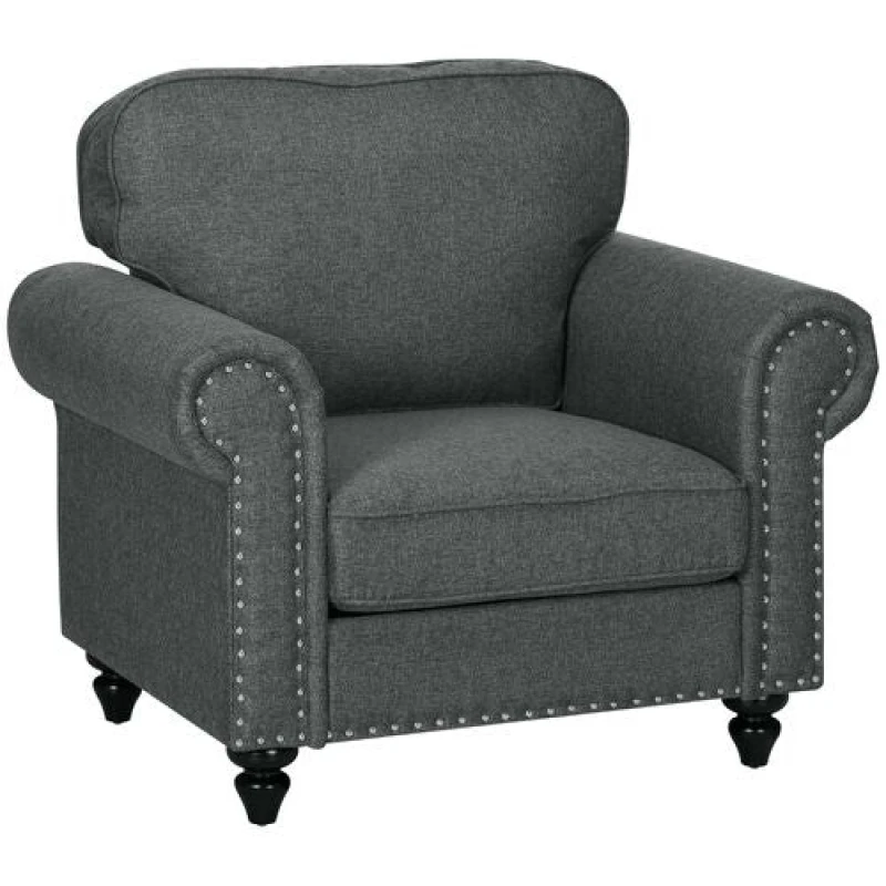 Image of HOMCOM 2 Seater Sofa for Living Room - with Nailhead Trim - Dark Brown - Charcoal grey TJ Hughes 5056725556709