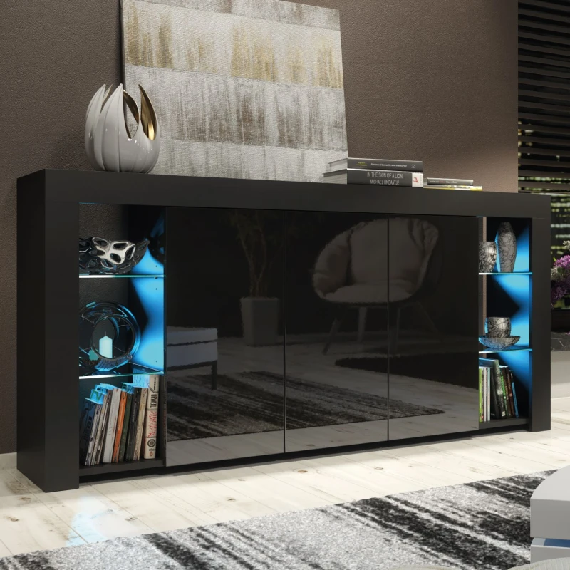 Image of Creative Furniture Eden Sideboard 164cm - A Sophisticated and Spacious Cabinet with Gloss Doors and LED Lights Black