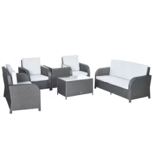 Image of Outsunny 7 Seater Outdoor Rattan Garden Furniture Sets with Wicker Sofa, Reclining Armchair and Glass Table, Grey