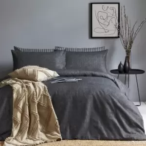 Image of Herringbone Cotton Duvet Cover Set Charcoal