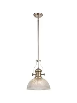 Image of Telescopic Dome Ceiling Pendant E27 With 30cm Dome Glass Shade, Polished Nickel, Clear