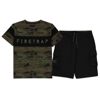 Image of Firetrap T Shirt and Shorts Set Junior Boys - Camo/Black