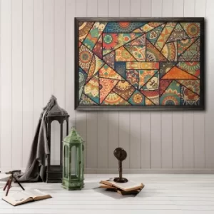 Image of Patchwork Multicolor Decorative Framed Wooden Painting