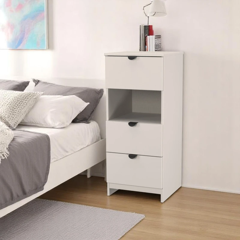 Image of Welcome Furniture Ready Assembled Bora 3 Drawer Open Shelf Bedside Cabinet, Cream BOP602KMKM
