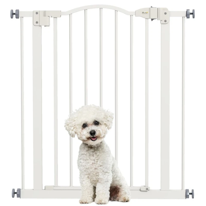 Image of PawHut 74-80cm Adjustable Metal Pet Gate w/ Auto-Close White D06-094V04WT