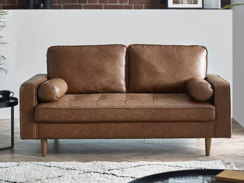 Image of Julian Bowen Henley Brown Faux Leather 3 Seater Sofa