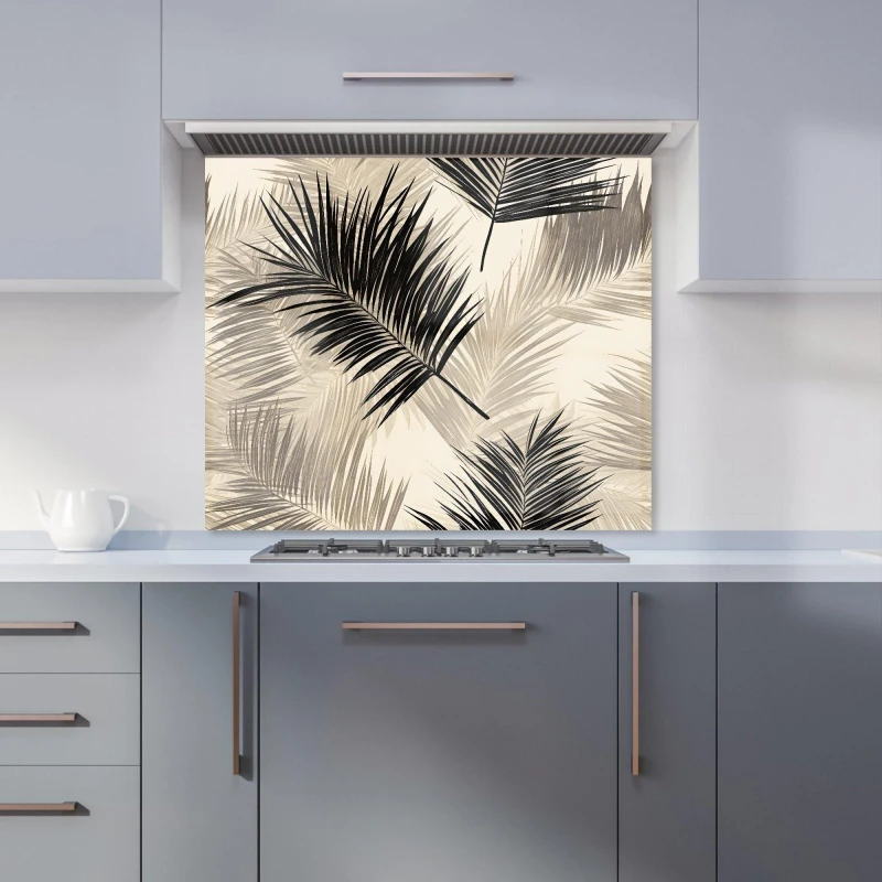 Image of Warren Reed - Designer Black & White Tropical Palm Leaves Kitchen Splashback in Grey Size: 900mm x 650mm Grey Unisex 900mm x 650mm