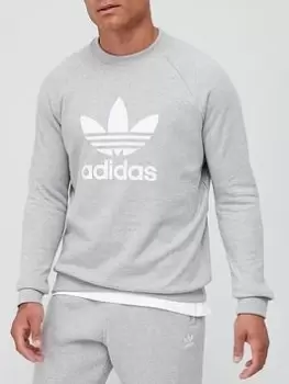 Image of adidas Originals Trefoil Crew Sweat Top - , Grey Heather Size XS Men