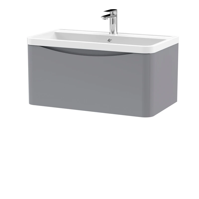Image of Balterley Wall Hung 1 Drawer Bathroom Vanity Unit & Basin, Satin Grey, 755mm in Grey Grey Unisex