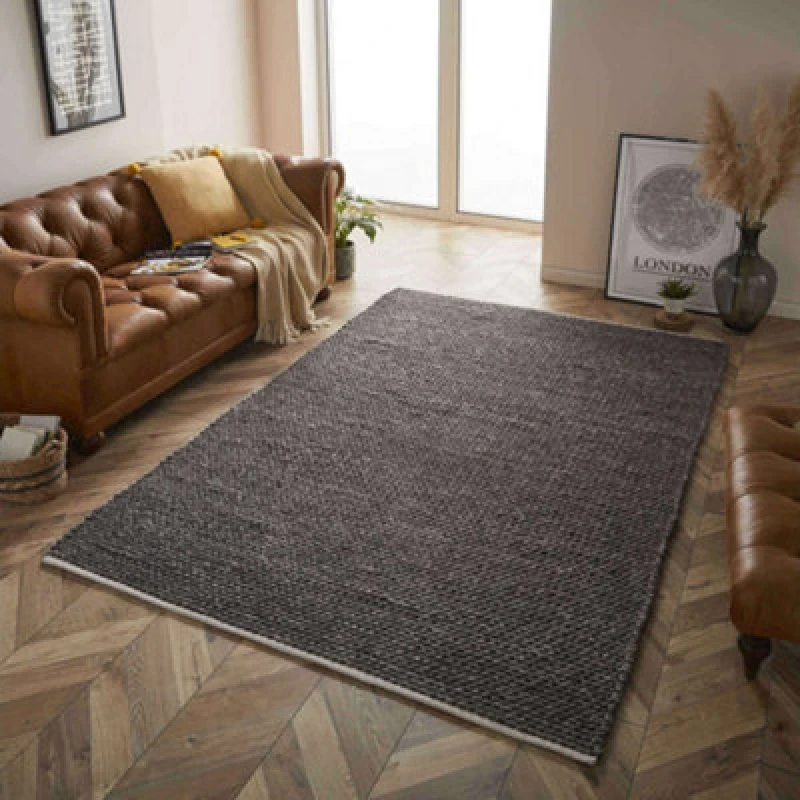 Image of Melrose Savannah 100% Wool Charcoal Medium Area Rug 120/170Cm
