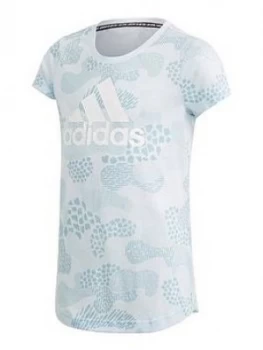 Image of Adidas Junior Girls Must Haves Graphic Tee - Grey Camo