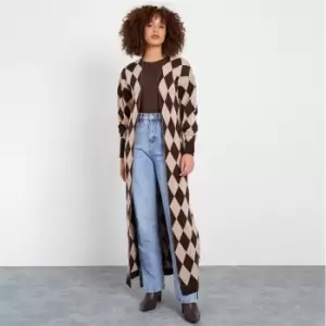 Image of I Saw It First Argyle Longline Knit Cardigan - Brown