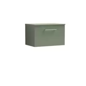 Image of Nuie Arno 600mm Wall Hung 1 Drawer Vanity & Worktop Satin Green