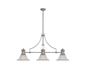 Image of 3 Light Telescopic Ceiling Pendant E27 With 30cm Bell Glass Shade, Polished Nickel, Clear
