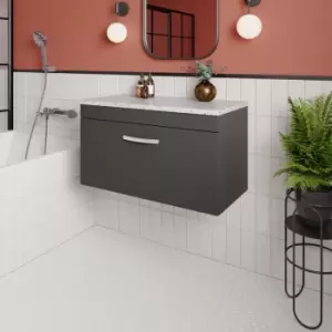 Image of Nuie Athena Wall Hung 1-Drawer Vanity Unit with Sparkling White Worktop 800mm Wide - Gloss Grey