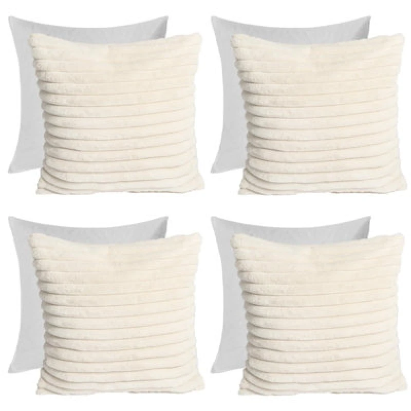 Image of OHS OHS 4 x Faux Fur Thick Rib Filled Cushion Covers in Natural Size: 45cm x 45cm Natural 45cm x 45cm Unisex 5027434212361