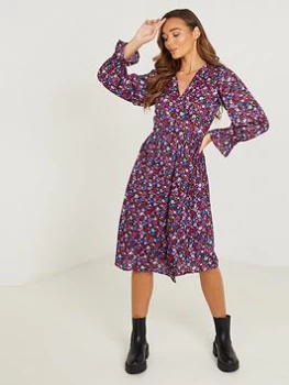 Image of Quiz Multicoloured Floral Wrap Midi Dress - 8