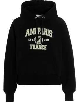 Image of AMI PARIS France Logo Print Hoodie Black/White