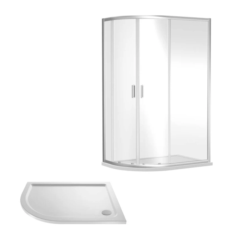 Image of Balterley Ruwa Offset LH Quadrant: Door, Panel, Tray, 1000 x 800 mm Chrome/White in Silver Silver Unisex