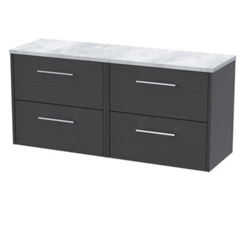 Image of Nuie Hudson Reed Juno Wall Hung 4-Drawer Vanity Unit & Bellato Grey Worktop, Countertop Basin Unit In Graphite Grey Woodgrain, 1200mm