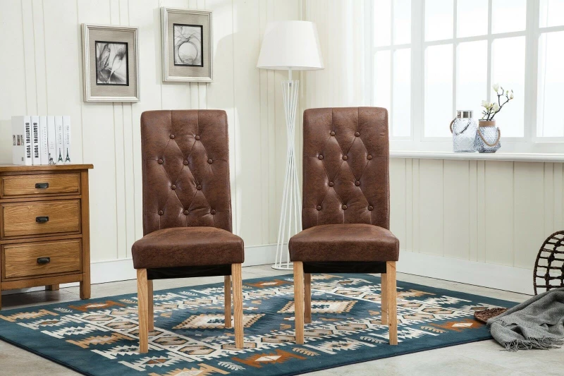 Image of MCC Direct Set of 2 Top Scroll High Back Fabric Dining Chairs Brown