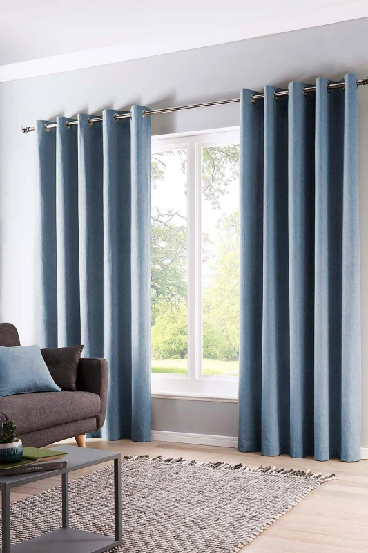 Image of Fusion Sorbonne Thermal Lined Eyelet Curtains in Blue Blue 9