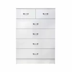 Image of Fwstyle Modern 6 Drawer Chest High White Gloss Drawers On A Matt White Frame