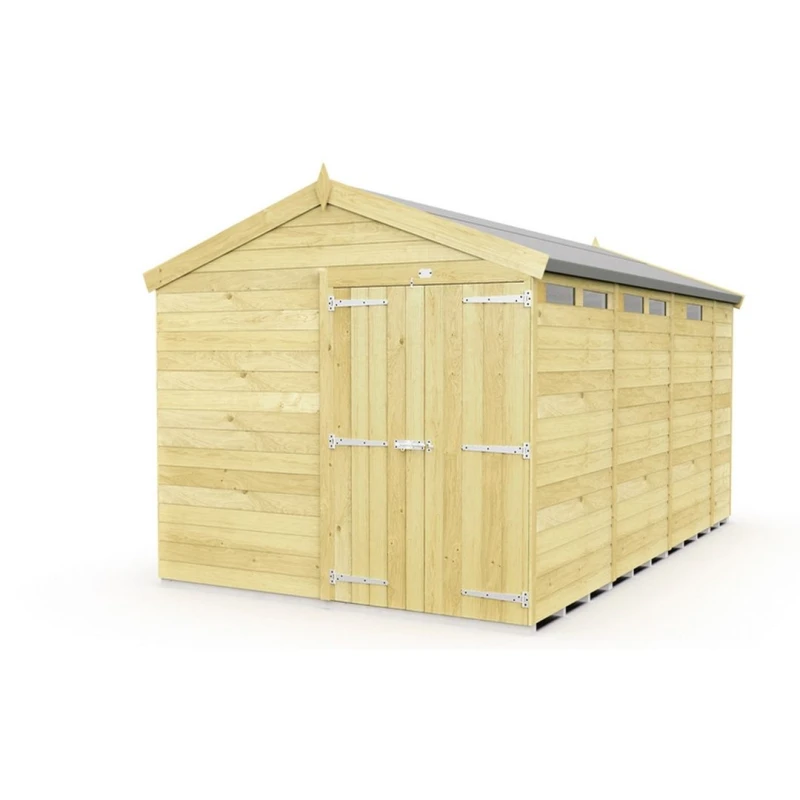 Image of Buttercup Farm 8 x 13 Feet Apex Security Shed - Double Door - L387 x W231 x H217cm in Brown Brown Unisex