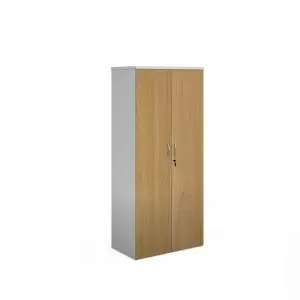 Image of Duo double door cupboard 1790mm high with 4 shelves - white with oak