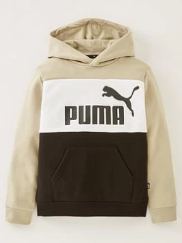 Image of Puma Boys Essentials + Colorblock Fleece Hoodie - Black/Khaki, Black/Khaki, Size 7-8 Years