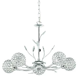 Image of 5 Light Multi Arm Ceiling Pendant Flower Design Chrome, Glass Five, G9