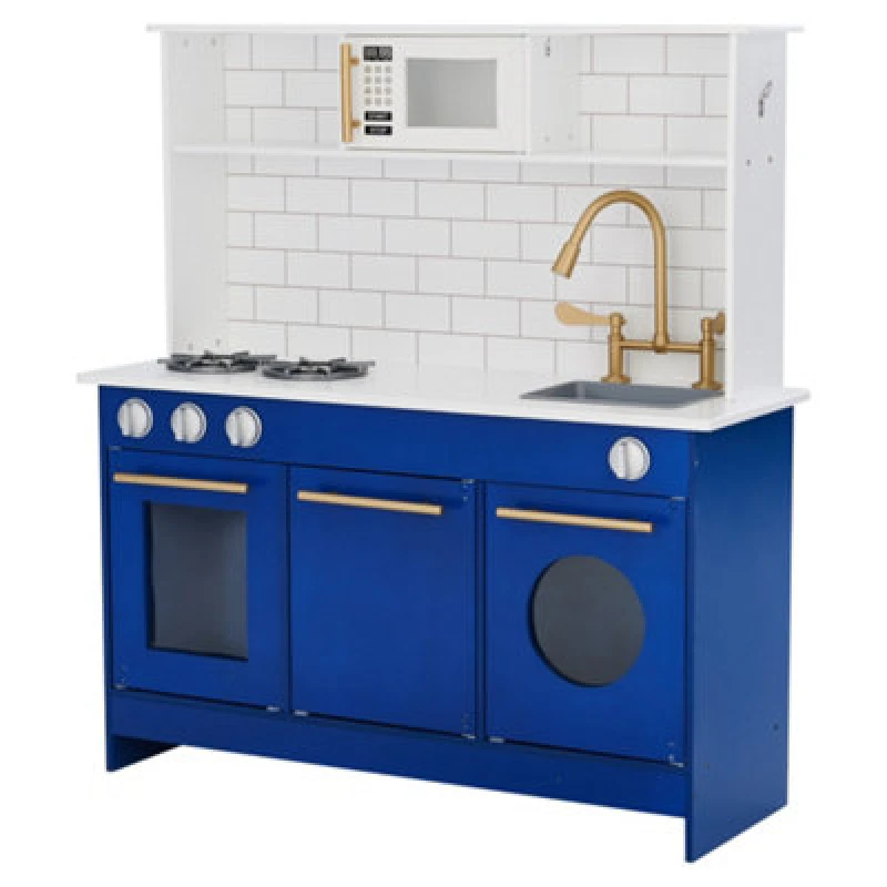 Image of Teamson Kids Blue Kids Toy Kitchen Wooden Cooker Children Imitation Play Blue