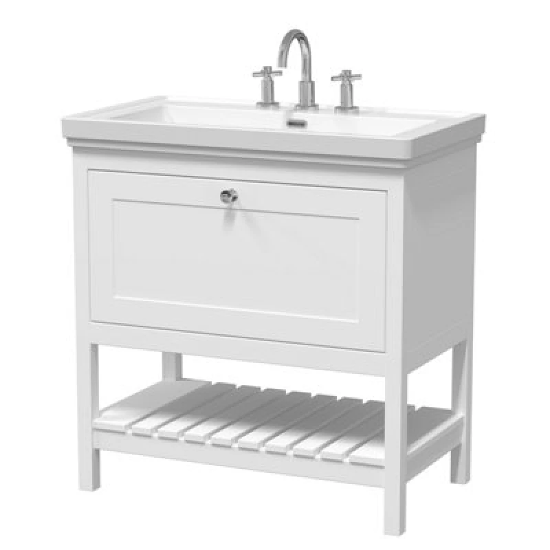 Image of Balterley Floor Standing 1 Drawer Vanity 3 Tap Hole Fireclay Basin White 800mm White