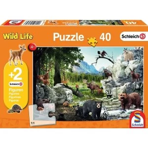 Image of Schleich: The Animals of the Forest 40 Piece Jigsaw Puzzle With Two Figures