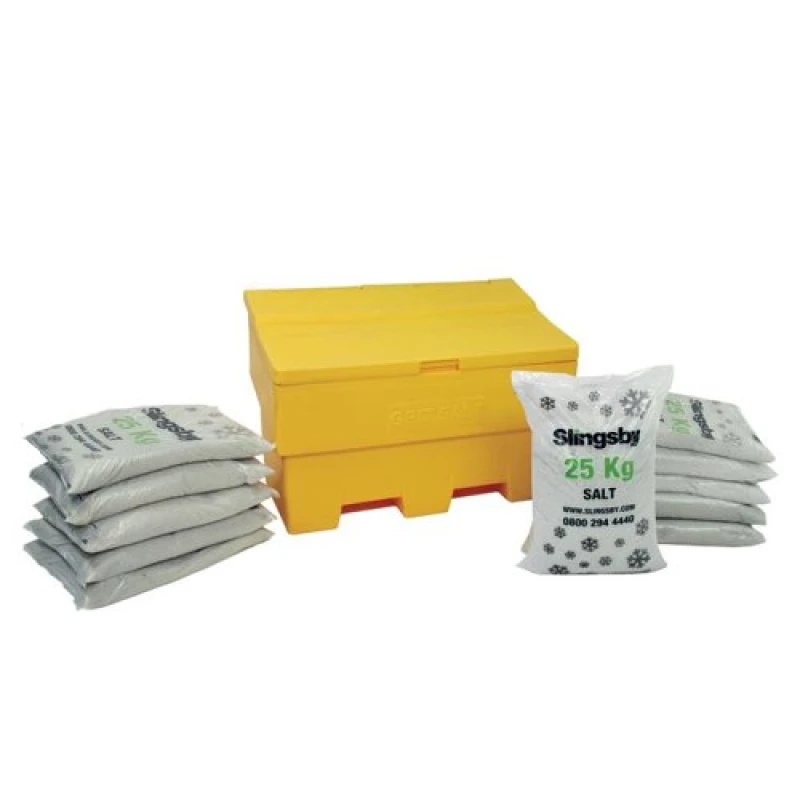 Image of Slingsby Rota-moulded Stackable Salt and Grit Bin Supplied with White Salt Yellow 285L 395106 395106
