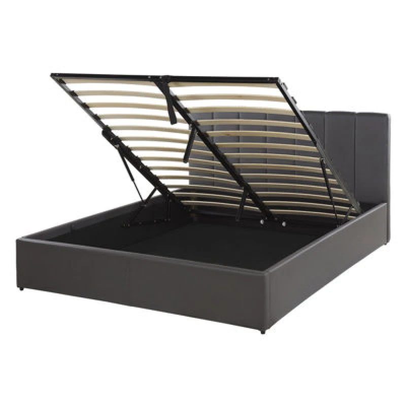 Image of Beliani Ottoman Bed Faux Leather Dreux 140 X 200 Cm (Eu Double) Dark Grey