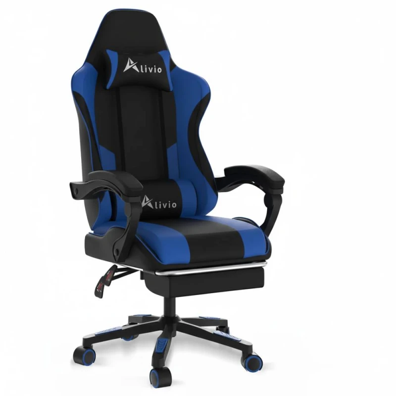 Image of Alivio Ergonomic Gaming Chair with Massage Lumbar Cushion in Blue Blue Unisex