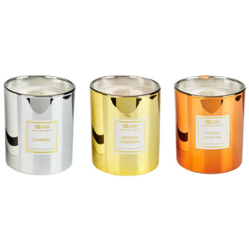 Image of Beliani Set Of 3 Scented Candles Metallic Glamour Soy Wax Sweet Notes