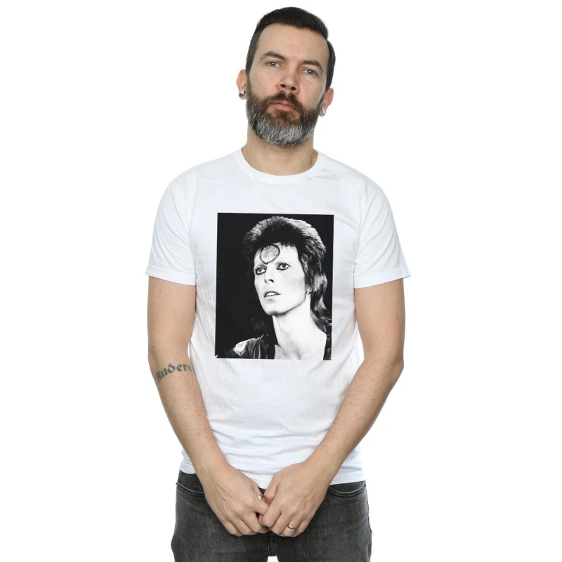 Image of David Bowie David Bowie Men Ziggy Looking T-Shirt in White Size: Small White S Male 5057972010266