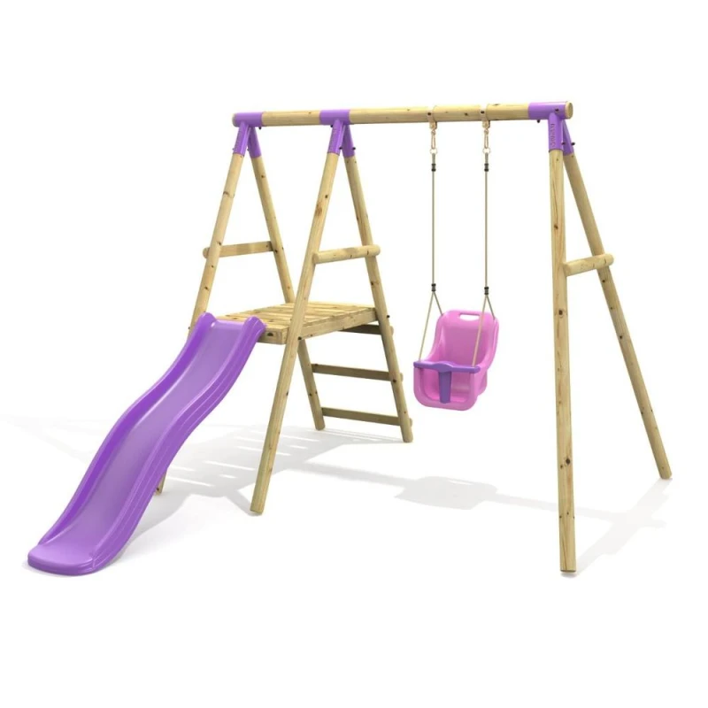 Image of OutdoorToys Rebo Single Garden Swing Set with Slide for Kids - Cassini Purple Purple Unisex