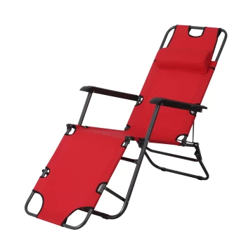 Image of Outsunny 2 in 1 Sun Lounger Folding Reclining Chair Garden Outdoor Camping Adjustable Back with Pillow (Red) AOSOM UK