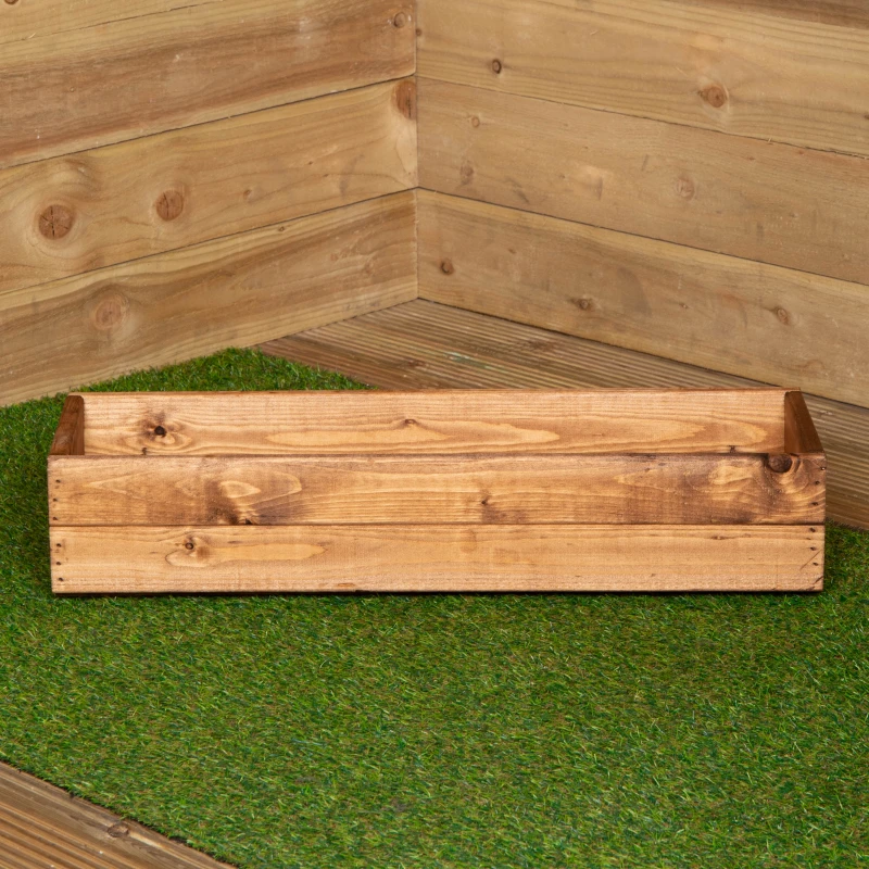 Image of Hand Made 76cm x 23cm x 14cm Rustic Wooden Garden Window Trough Flower Planter