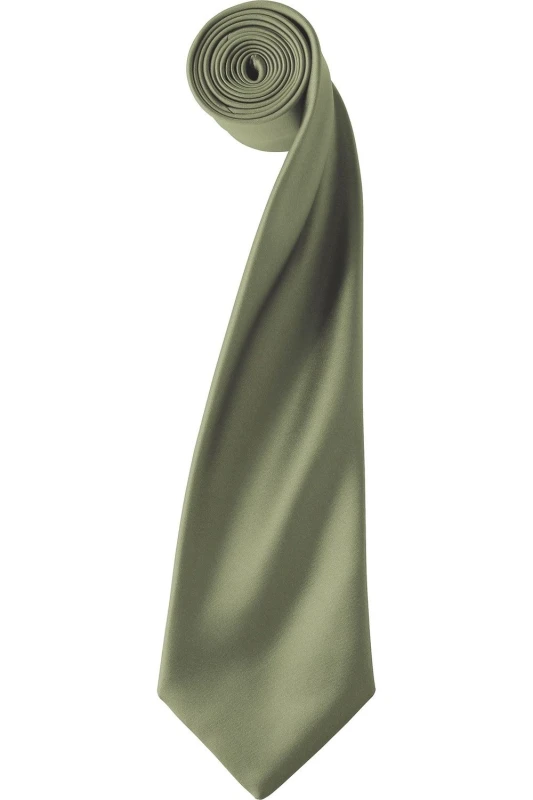 Image of Premier Premier Men Plain Satin Tie (Narrow Blade) in Olive Olive One Size Male 5055805451958