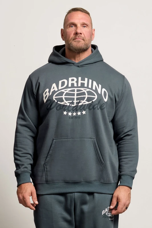 Image of BadRhino BadRhino Men Worldwide Print Hoodie in Blue Size: X-Large Blue 1XL Male 5063589387639