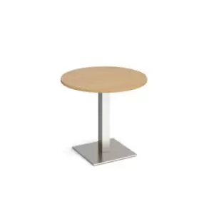 Image of Brescia circular dining table with flat square brushed steel base 800mm - oak