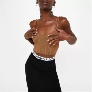 Image of Missguided Detail Rib Contrast Kint Cami Top - Brown