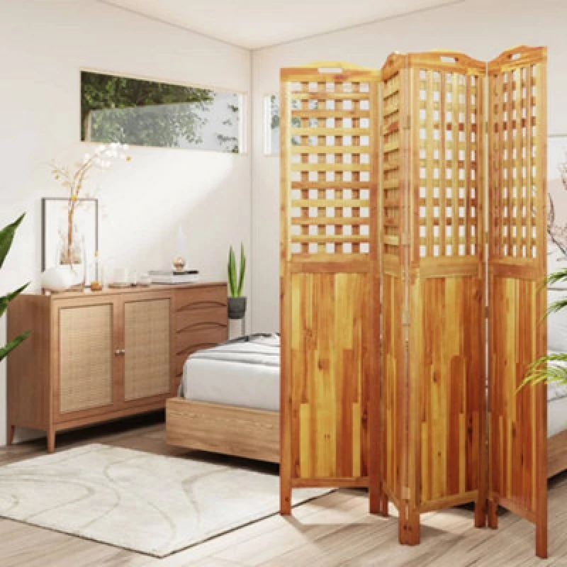 Image of Vidaxl 4-panel Room Divider 162X2X180 Cm Solid Wood Acacia, Brown 318549
