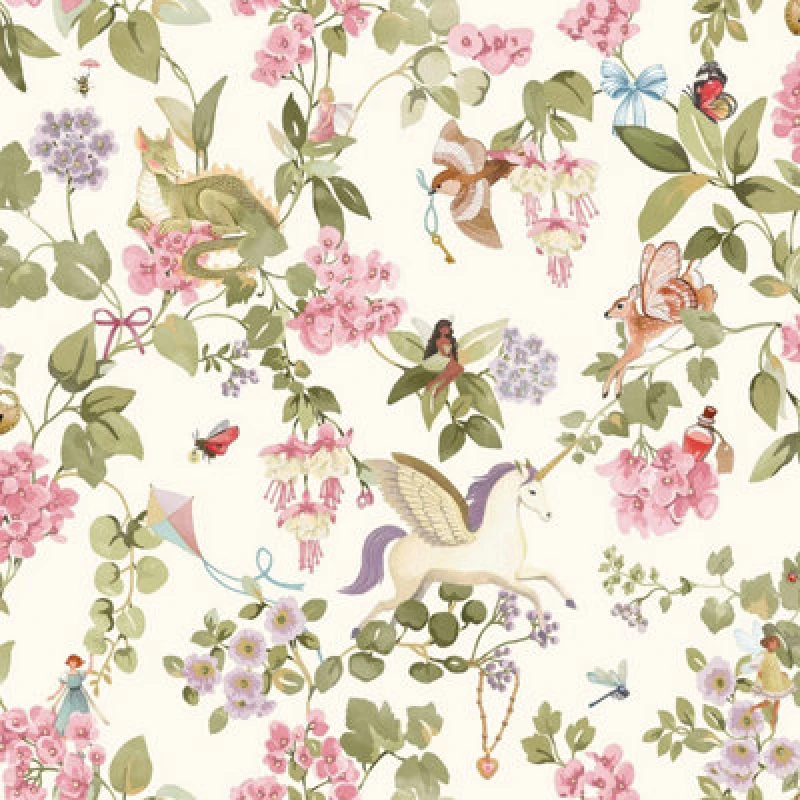 Image of Holden Decor Away With The Fairies Cream / Multi Children's Wallpaper, Pink 14020