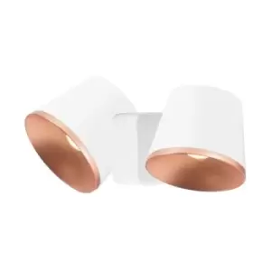 Image of Wall lamp Drone, Aluminum, White and copper, 2 lampshades