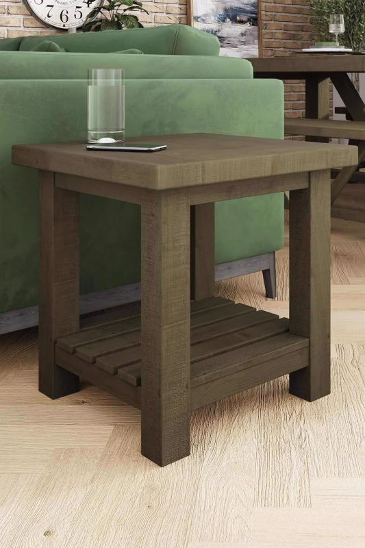 Image of FW Style Saltash Lamp Side Table - Solid Reclaimed Natural Pine, Brown SAL08